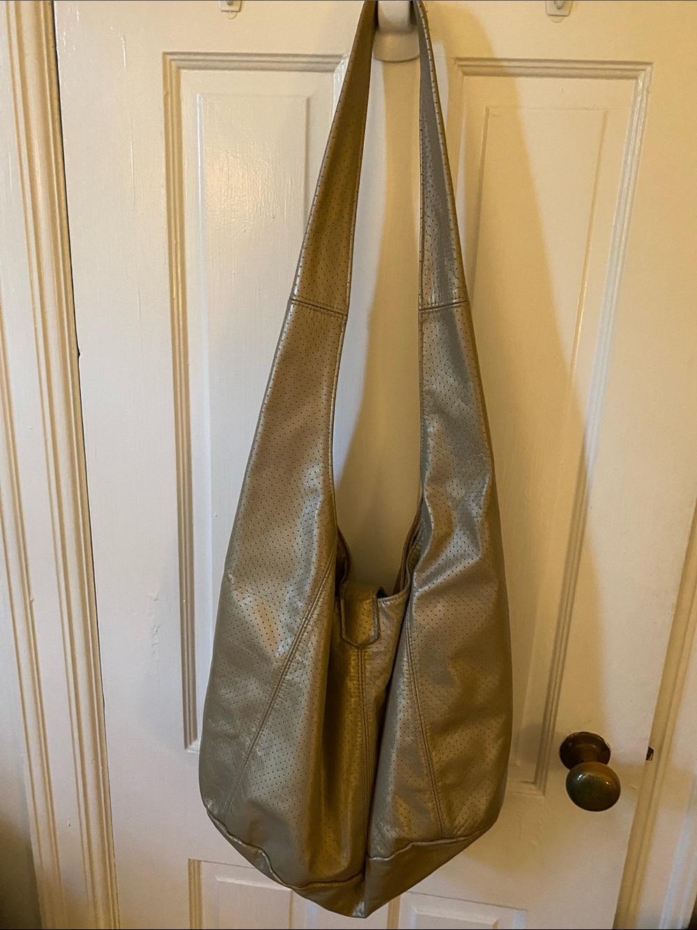 Metallic Taupe Leather Hobo Bag with Knot Detail - Picture 2 of 5